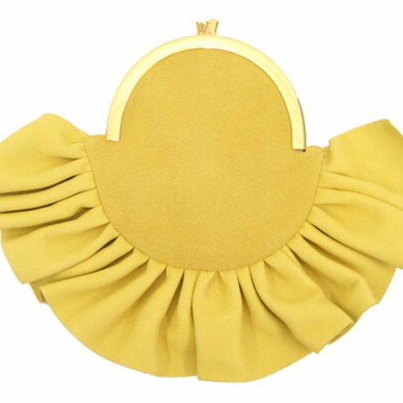 LOEWE Coin Case Anagram Yellow Swede Purse Ladies Gamaguchi Pleated - Picture 2 of 7